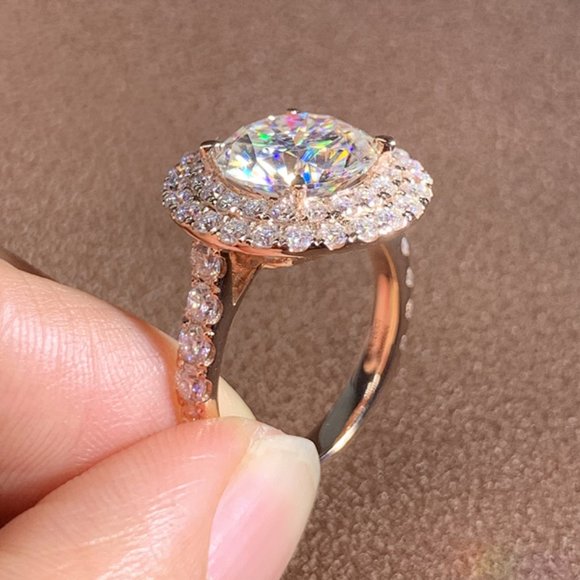 💎 Super Large Round Shiny CZ Hollow Luxury Rose Gold Plated Ring, UNVN12023 - Picture 1 of 8